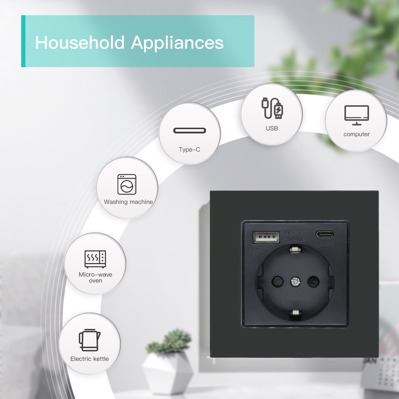 BSEED Multiple EU sockets Type-C Interface Outlet Wall Socket With Charge Port With USB Power Outlets & Sockets Bseedswitch 