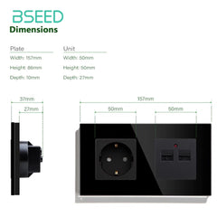 BSEED EU Standard Socket With Double USB Charger 5V 3.1A Power Wall Socket Crystal Glass Panel 100V-240V Power Outlets & Sockets Bseedswitch 