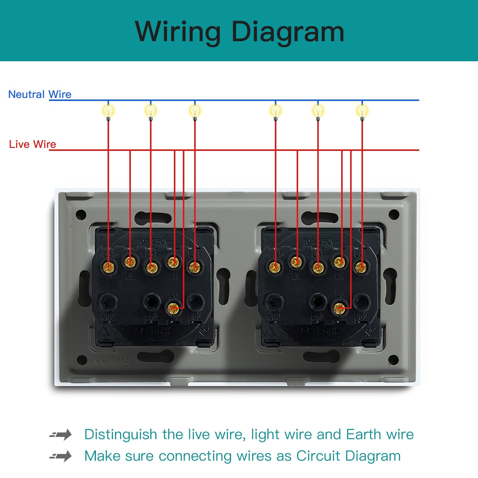 Bseed Button Light Switch 1/2/3 Gang 1Way Mechanical Switches Crossbar Switch 照明开关 Bseedswitch 