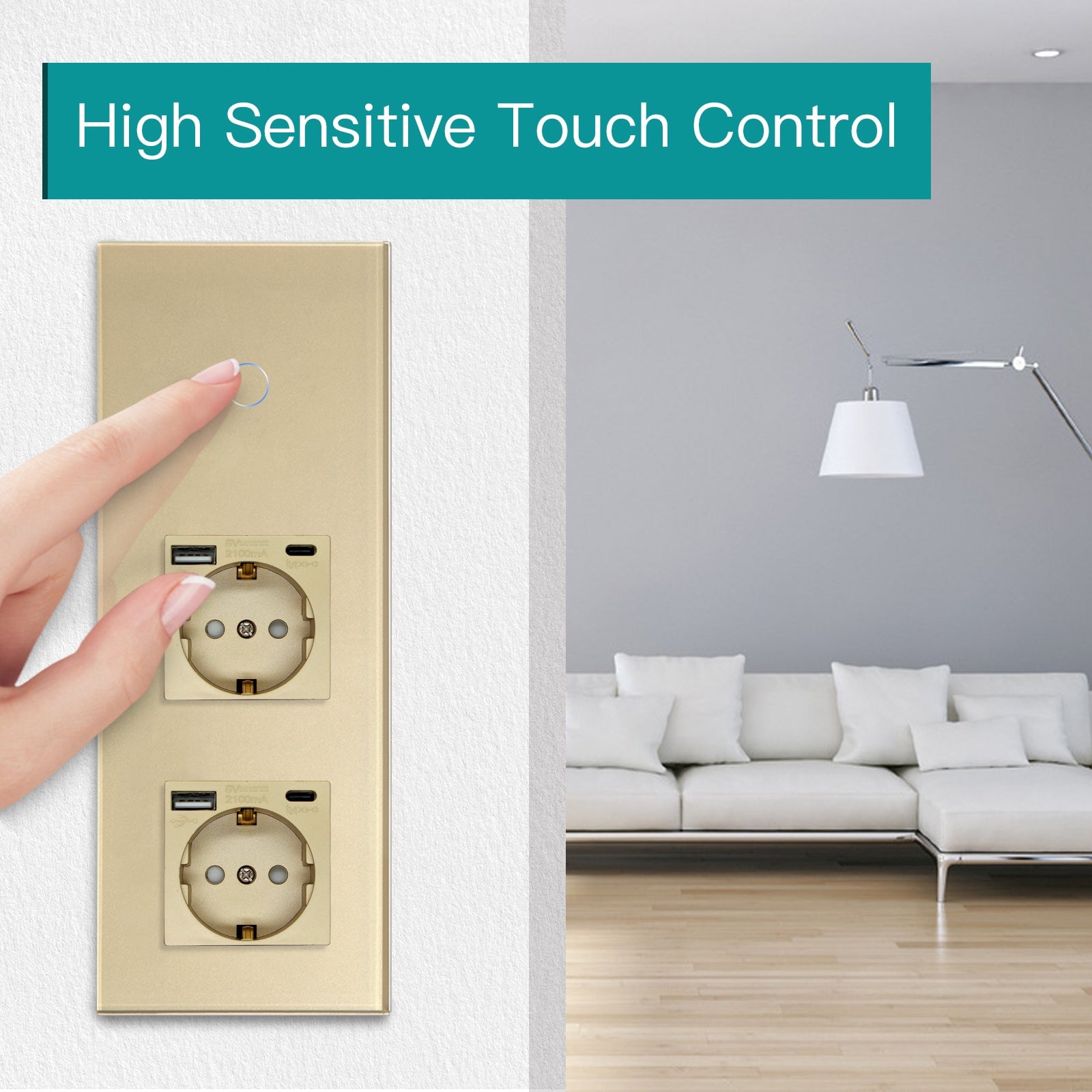 Bseed Zigbee Touch 1/2/3 Gang Light Switches Multi Control With Double EU Standard Not Smart Wall Sockets with Type-c socket Switch Bseedswitch 