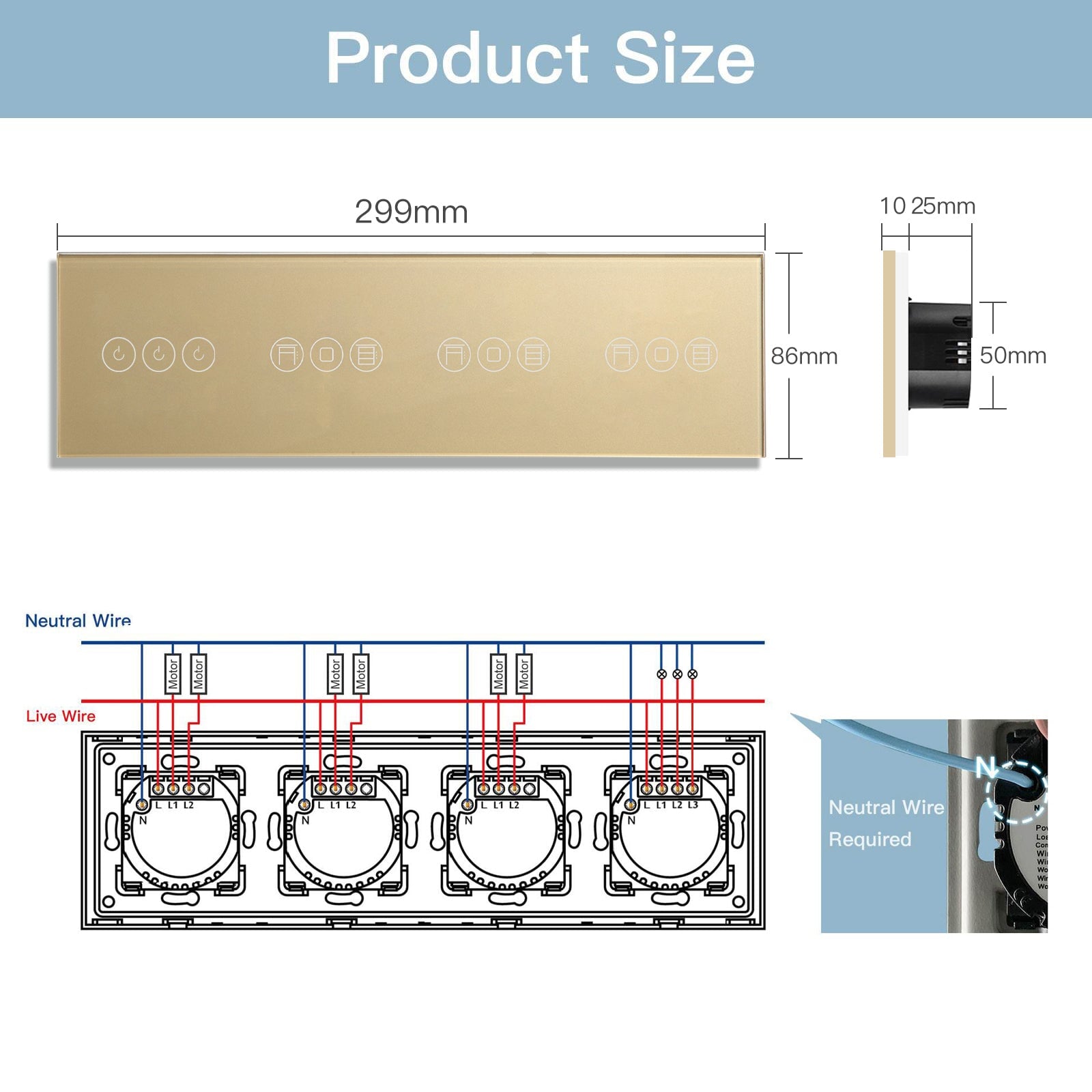 BSEED 1/2/3 Gang WiFi Switch With Triple Roller Shutter Switch 299mm Light Switches Bseedswitch 