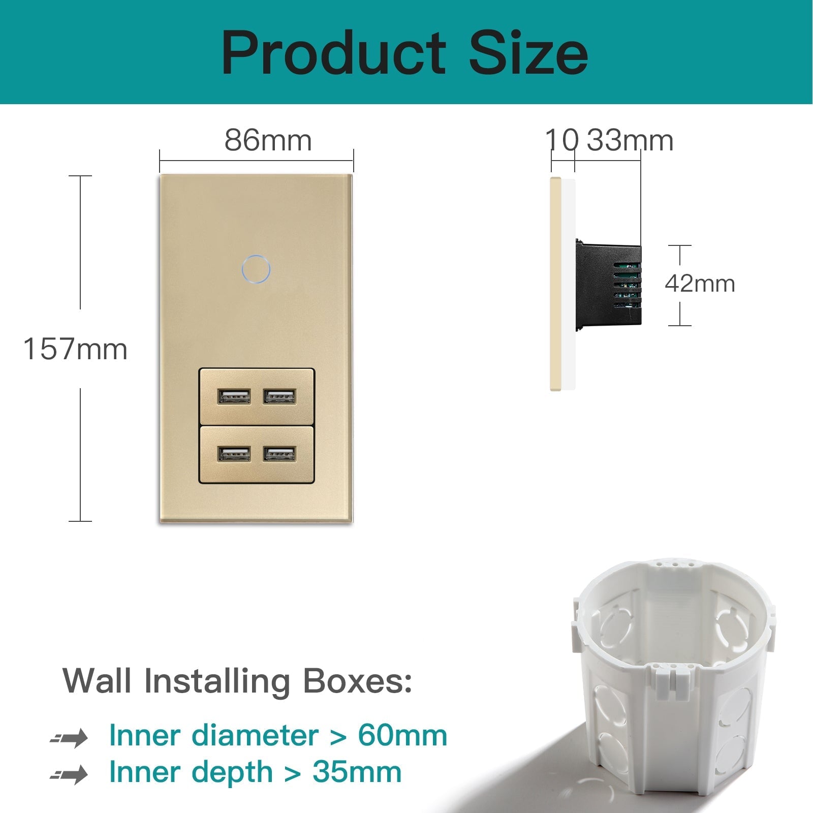 BSEED Touch dimmer 1gang 1/2/3 Way Light Switch With 4 USB Wall Socket 2.1A Power Outlets & Sockets Bseedswitch 