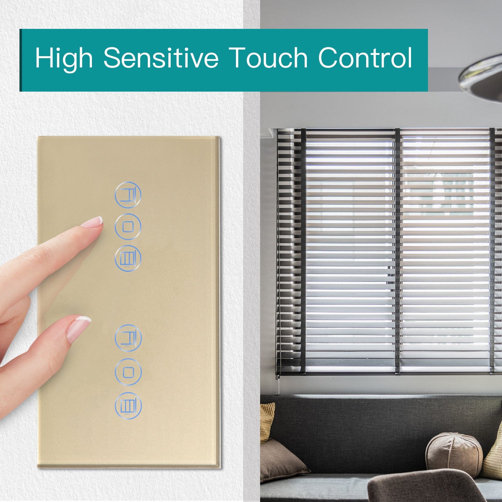 Bseed Double WiFi Touch Roller Shutter Switch 157mm Crystal Glass Panel Smart Blind Work With Tuya App Bseedswitch 