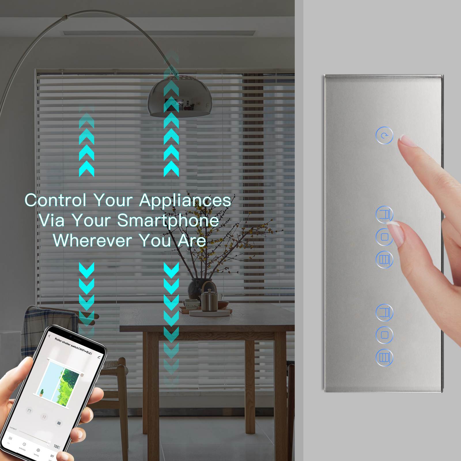 BSEED 1/2/3 Gang WiFi Switch With Double Roller Shutter Switch 228mm Light Switches Bseedswitch 