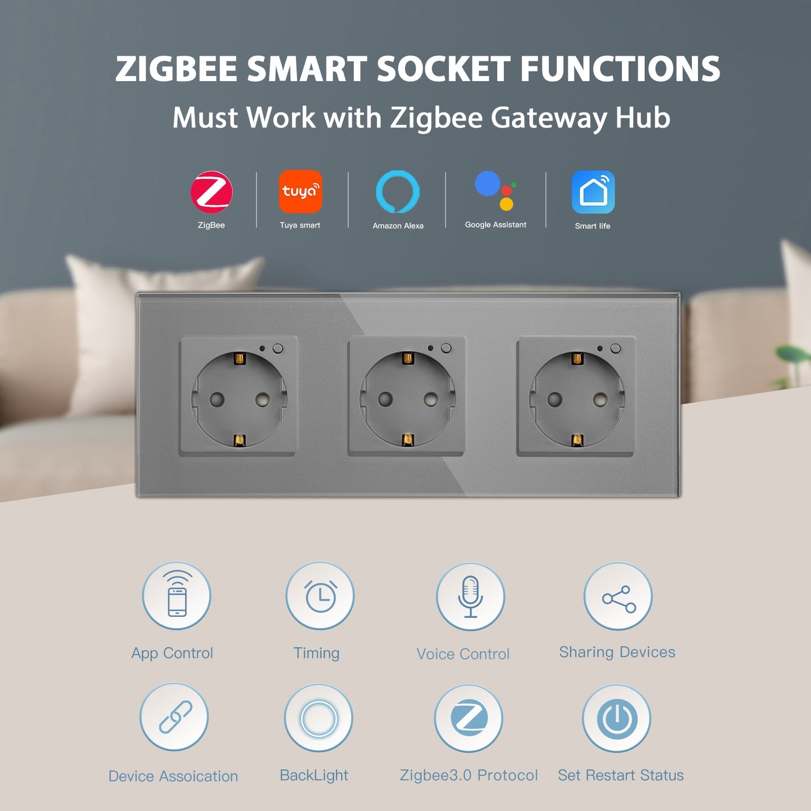 BSEED ZigBee EU Wall Sockets Power Outlets With Energy Monitoring Kids Protection Wall Plates & Covers Bseedswitch 