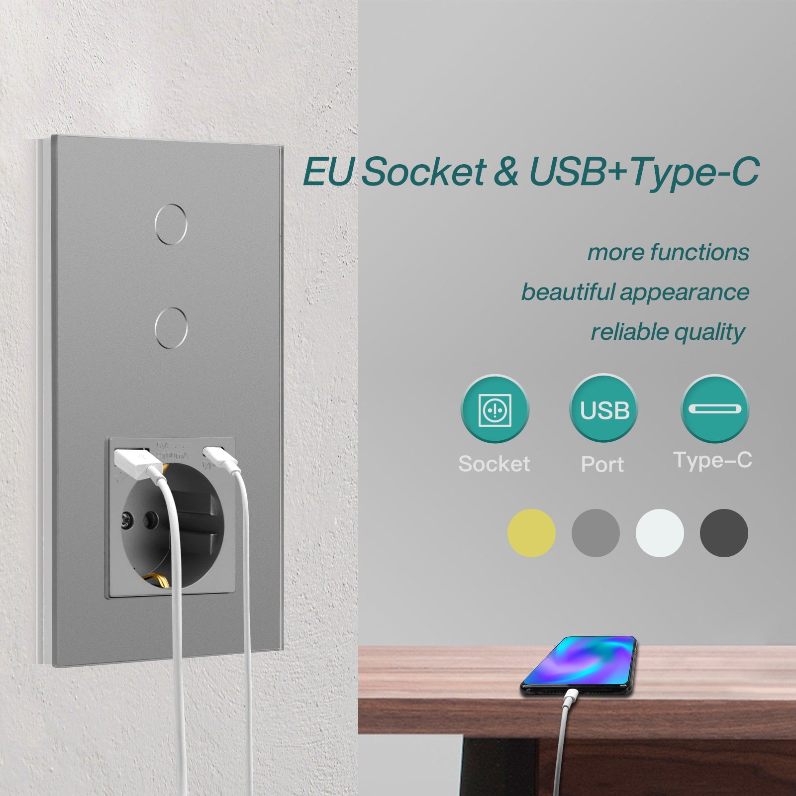 Bseed Zigbee 1/2/3 Light Switch 1/2/3 Way With EU Socket With USB and type-c Light Switches Bseedswitch 