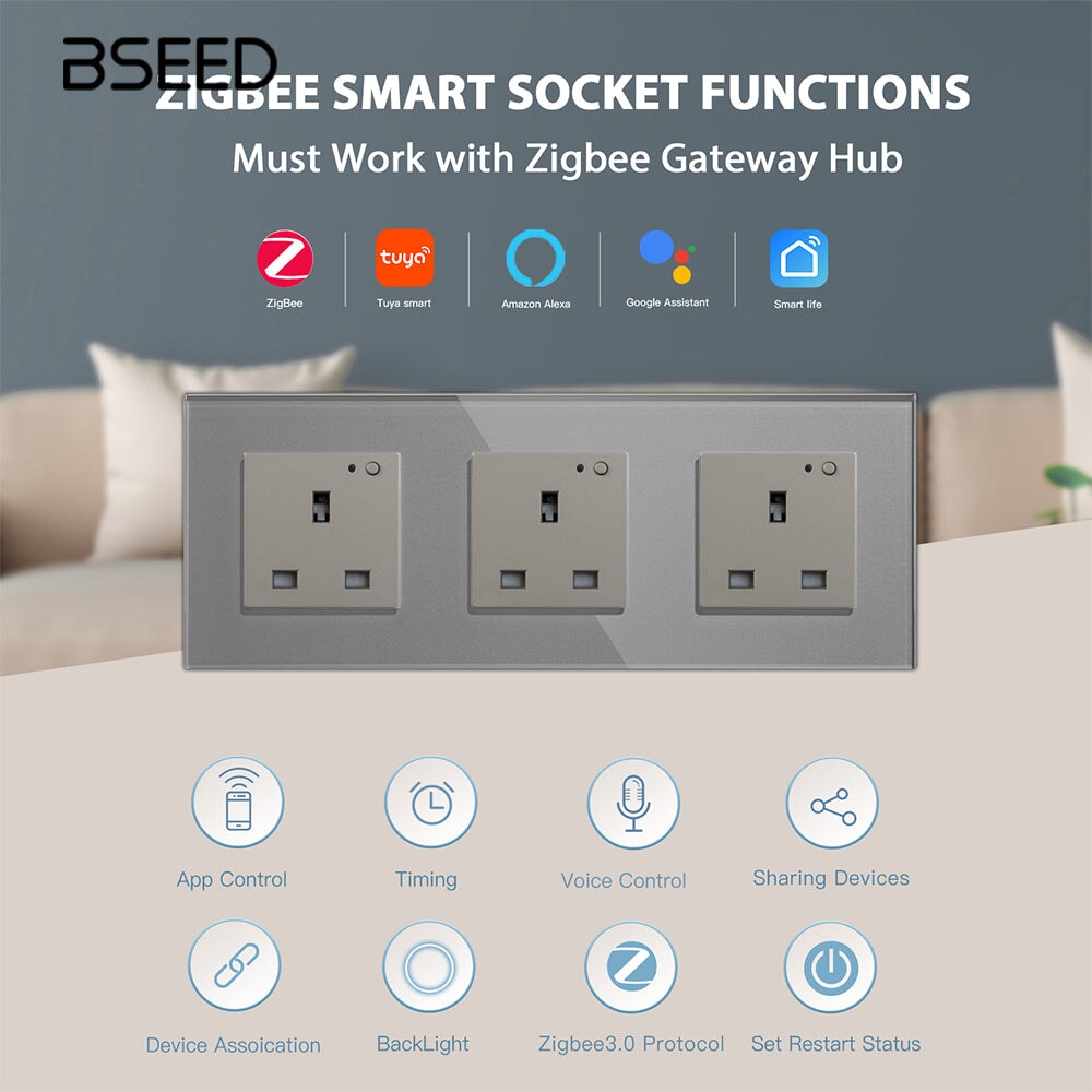 BSEED ZigBee UK Wall Sockets Power Outlets Kids Protection 的 Wall Plates & Covers Bseedswitch 