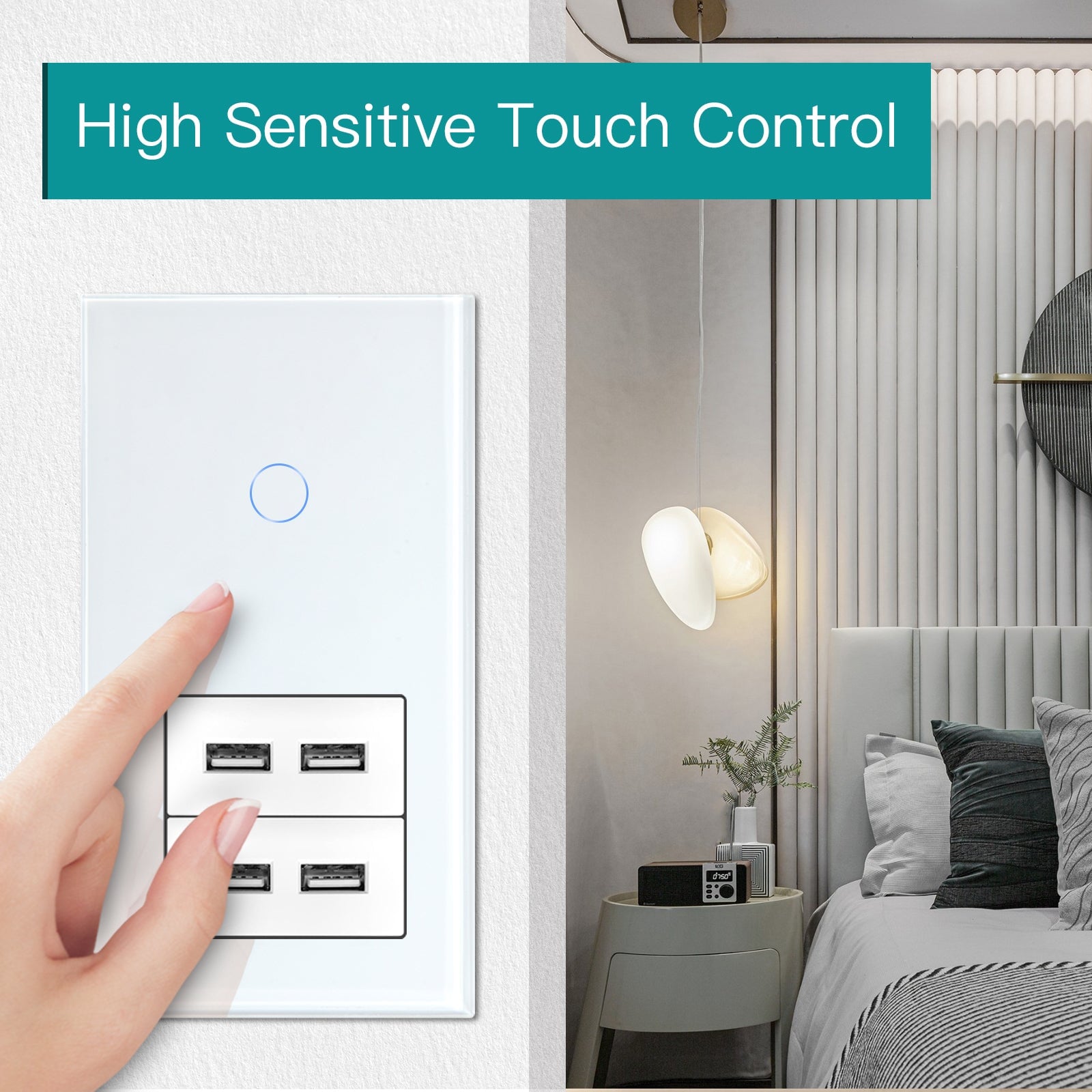 BSEED Touch1/2/3 Gnag 1/2/3 Way Light Switch With 4 USB Wall Socket 2.1A Power Outlets & Sockets Bseedswitch 