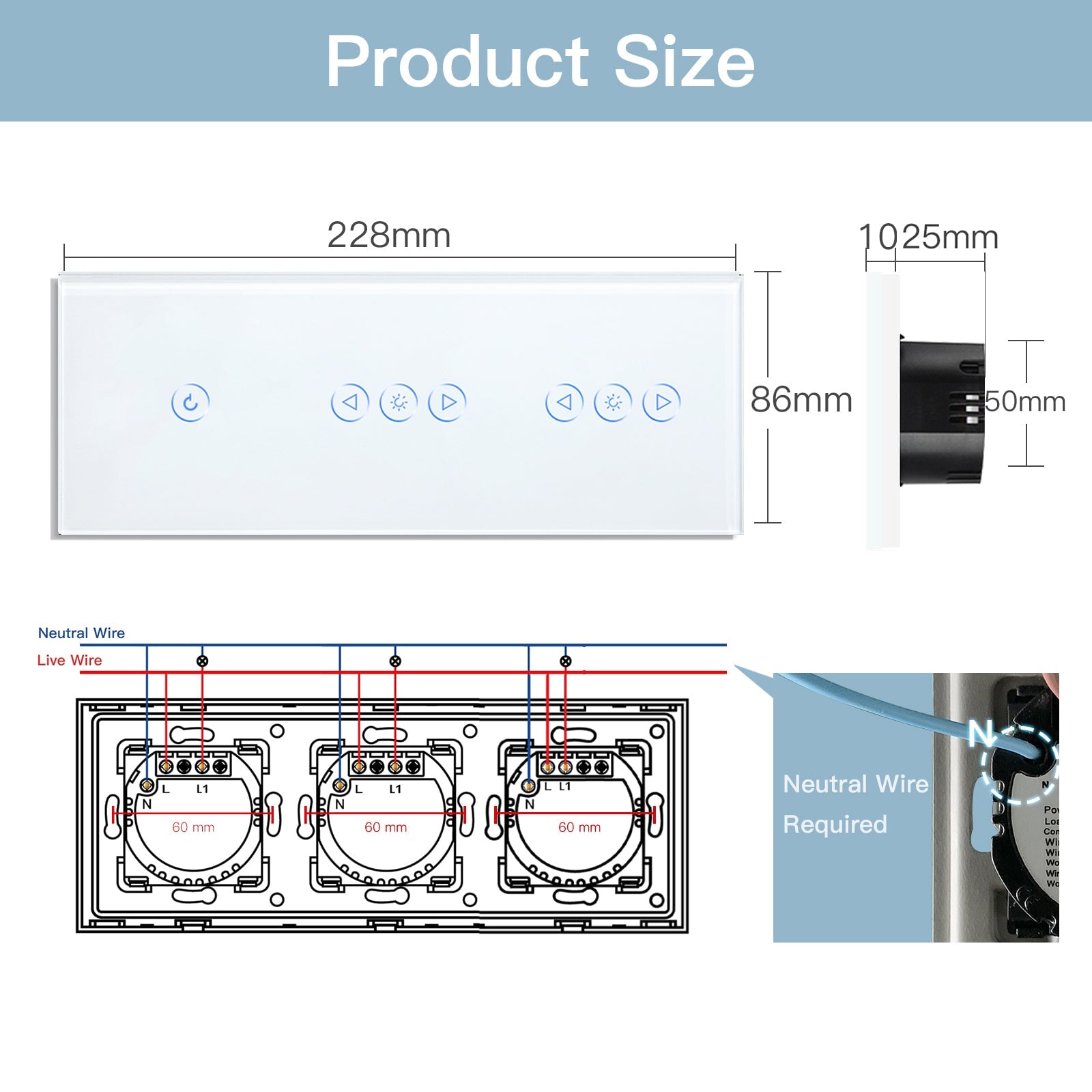 BSEED 1/2/3 Gang WiFi Switch With Double Dimmer Switch 228mm Light Switches Bseedswitch 