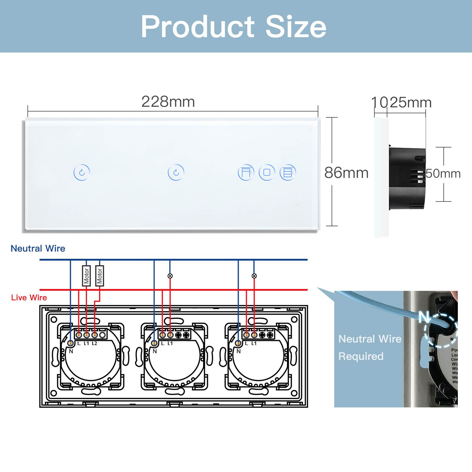 BSEED Double 1Gang WiFi Switch With Roller Shutter Switch 228mm 照明开关 Bseedswitch 