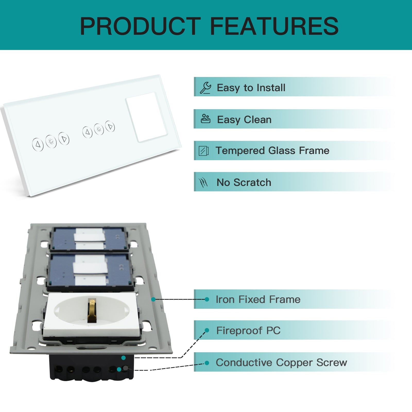 Bseed Smart WiFi Dimmer Switches With Normal EU Standard Wall Sockets 228mm Light Switches Bseedswitch 