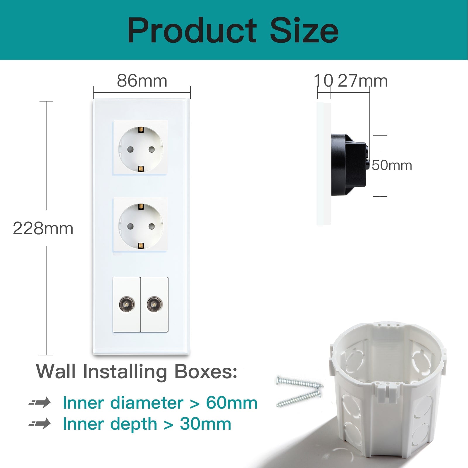 BSEED EU Standard Wall Socket With Double TV Socket Crystal Glass Panel Power Outlets & Sockets Bseedswitch 