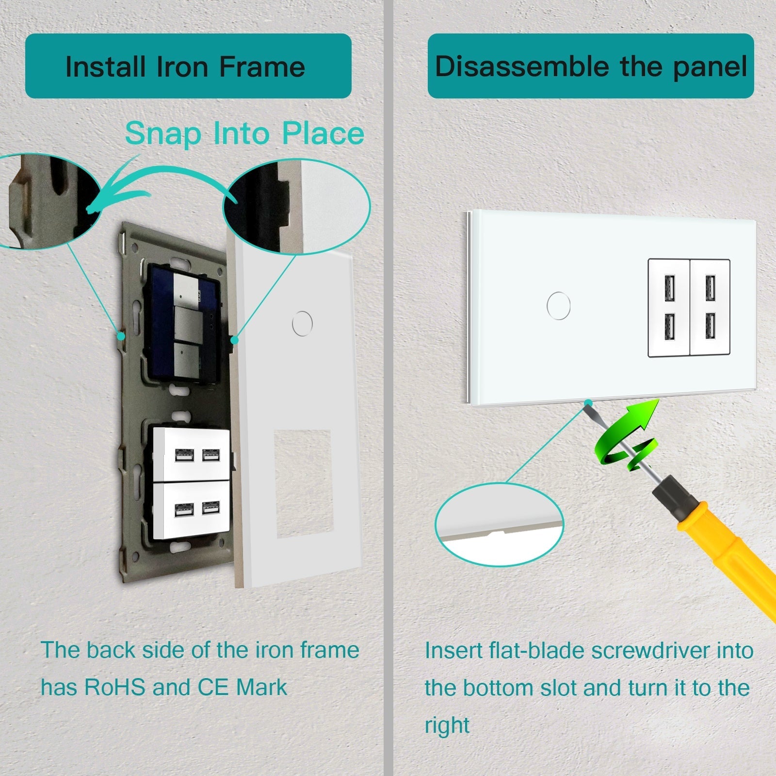 BSEED Touch1/2/3 Gnag 1/2/3 Way Light Switch With 4 USB Wall Socket 2.1A Power Outlets & Sockets Bseedswitch 